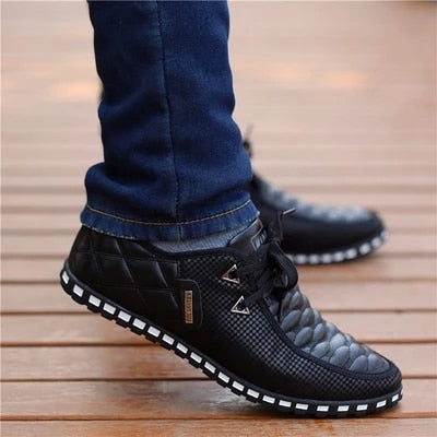 Mtvrmall - Men Leather Shoes Autumn Men's Casual Shoes Breathable Light Weight White Sneakers Driving Shoes Pointed Toe Business Men Shoes
