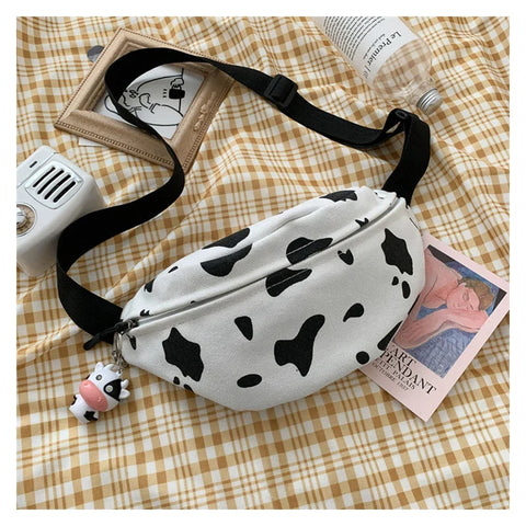 mtvrmall woman chest bag Korea INS cow canvas small messenger bag Japanese Harajuku style wild girl cute student chest bag Female pockets