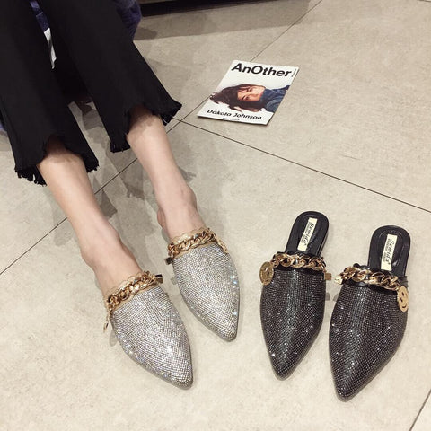 mtvrmall Women Mules Luxury Flats Fashion Loafers Designer Shoes Summer Slippers Pointed Toe Slides Slip on Wedding Casual Ladies Sandals