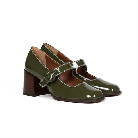 Mtvrmall - Woman¡®s  New Mary Janes Shoes Genuine Leather Shallow Square heel Pumps Buckle Strap Round Toe Lady Footwear