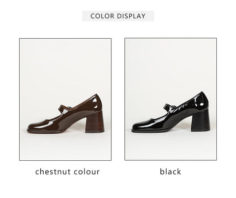 Mtvrmall - Woman¡®s  New Mary Janes Shoes Genuine Leather Shallow Square heel Pumps Buckle Strap Round Toe Lady Footwear