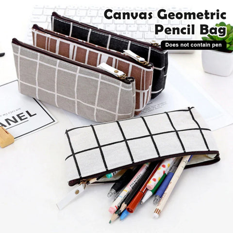 mtvrmall Canvas Geometric Pencil Bag Case School Simple Striped Grid Solid Color Cute Pencil Bag Case Pouch Office Students Supplies SAL