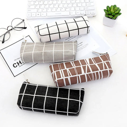 mtvrmall Canvas Geometric Pencil Bag Case School Simple Striped Grid Solid Color Cute Pencil Bag Case Pouch Office Students Supplies SAL