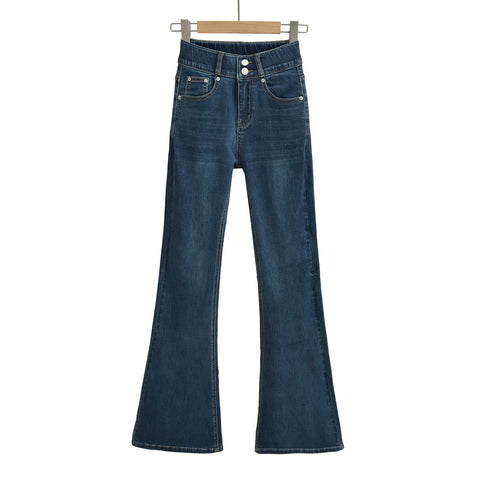 Women's 2025-Inch High Waist Stretch Jeans with Fengqi Cushion and Hip Double Buckle Bootleg Pants