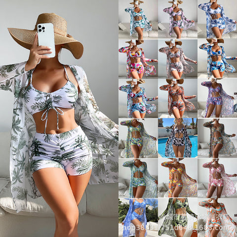 MTVRMALL  Mingyi New Multi-Color European and American Mesh Outerwear Fashion Sexy  Leg Pants Three-Piece Women's Swimsuit