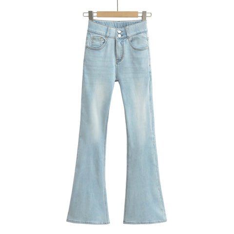 Women's 2025-Inch High Waist Stretch Jeans with Fengqi Cushion and Hip Double Buckle Bootleg Pants