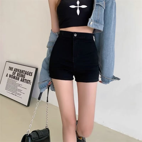 Hong Kong Style Design Black Jeans Women's Summer High Waist Slimming Hot Pants Tight Hot Girl Super Short Shorts Ins Pants