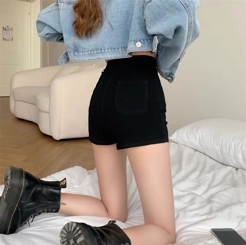 Hong Kong Style Design Black Jeans Women's Summer High Waist Slimming Hot Pants Tight Hot Girl Super Short Shorts Ins Pants