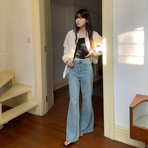 AF Basic Style Jeans for Women 204 Spring New Slimming and Straight Loose Washed-out Long Jeans 22521