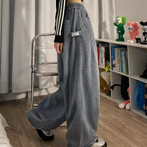 Korean Style New Jeans Women's Loose Bloomers Casual Wide Leg Flab Hiding Harajuku Style Ins Fashion Design Retro