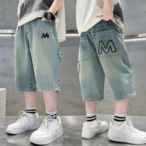 Mtvrmall  Children's Clothing Boy Summer Clothing Shorts Pants  New Mid Pants Summer Medium and Big Children Summer Thin Jeans Fashion