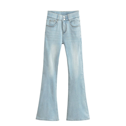Women's 2025-Inch High Waist Stretch Jeans with Fengqi Cushion and Hip Double Buckle Bootleg Pants