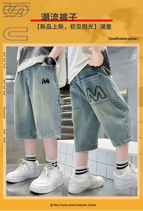 Mtvrmall  Children's Clothing Boy Summer Clothing Shorts Pants  New Mid Pants Summer Medium and Big Children Summer Thin Jeans Fashion