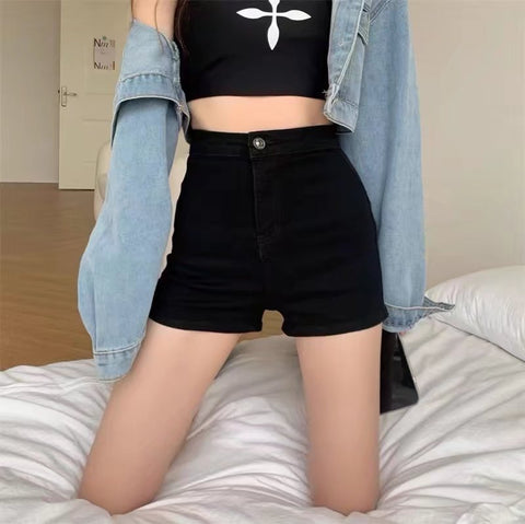 Hong Kong Style Design Black Jeans Women's Summer High Waist Slimming Hot Pants Tight Hot Girl Super Short Shorts Ins Pants