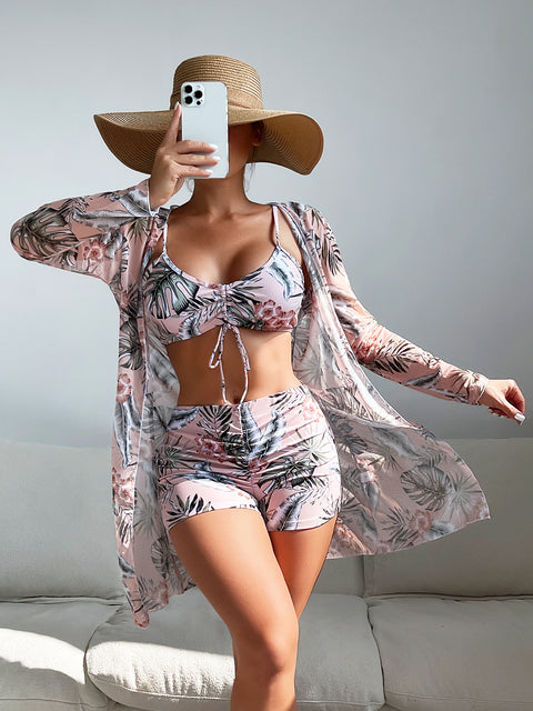 MTVRMALL  Mingyi New Multi-Color European and American Mesh Outerwear Fashion Sexy  Leg Pants Three-Piece Women's Swimsuit