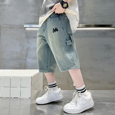 Mtvrmall  Children's Clothing Boy Summer Clothing Shorts Pants  New Mid Pants Summer Medium and Big Children Summer Thin Jeans Fashion