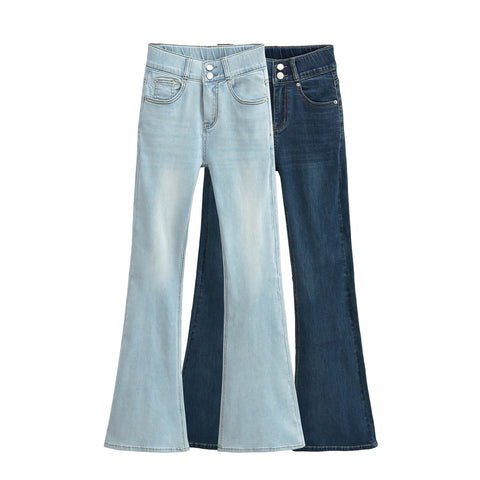 Women's 2025-Inch High Waist Stretch Jeans with Fengqi Cushion and Hip Double Buckle Bootleg Pants