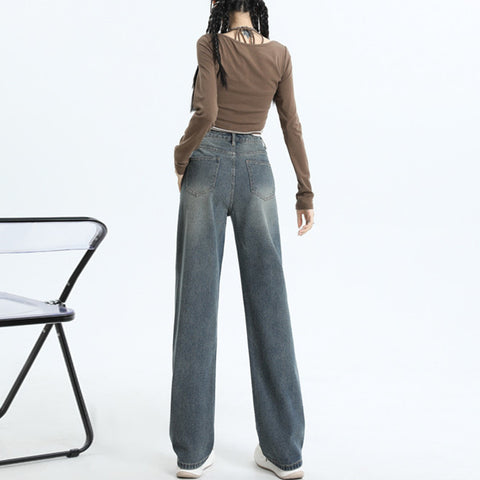 Spring and Autumn New Wide-Leg Jeans for Women High Waist Drooping Loose Slimming Sense of Design Starry Sky Pattern Straight Mopping Pants
