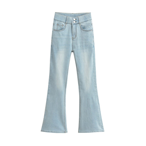Women's 2025-Inch High Waist Stretch Jeans with Fengqi Cushion and Hip Double Buckle Bootleg Pants