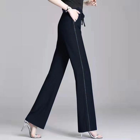 Summer Thin Lyocell Jeans Women's Daily Commute Leisure Versatile Loose High Waist plus Size Elastic Waist Wide Leg Pants