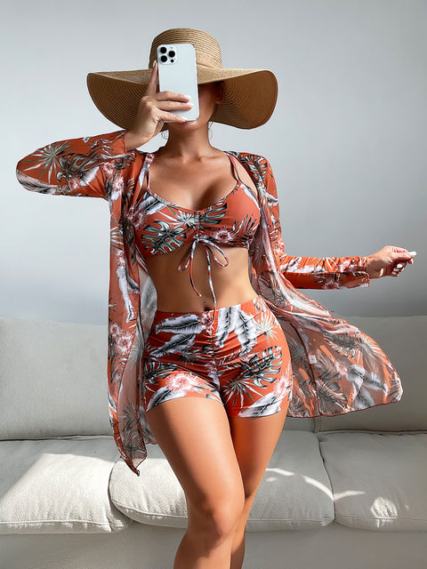 MTVRMALL  Mingyi New Multi-Color European and American Mesh Outerwear Fashion Sexy  Leg Pants Three-Piece Women's Swimsuit
