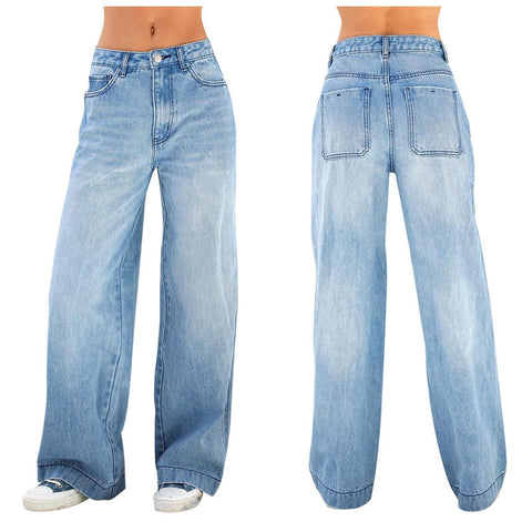 HOT and NEW Cross Border Foreign Trade Jeans Women's Factory Direct Sales High Waist Loose Wide Legs Women's Jeans