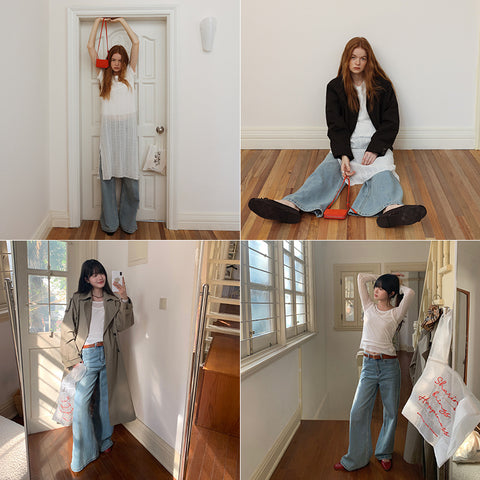 AF Basic Style Jeans for Women 204 Spring New Slimming and Straight Loose Washed-out Long Jeans 22521