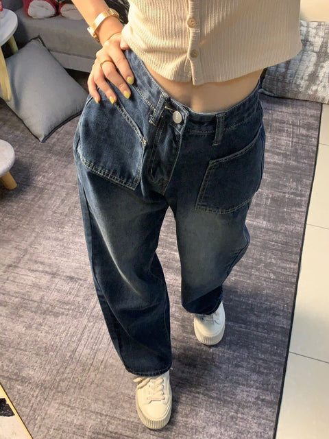 New Retro Jeans Women's Summer Design Sense Niche Straight-Leg Pants High Waist Loose and Slimming Wide-Leg Pants