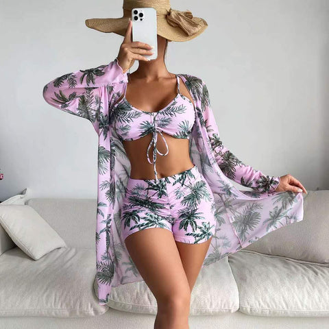MTVRMALL  Mingyi New Multi-Color European and American Mesh Outerwear Fashion Sexy  Leg Pants Three-Piece Women's Swimsuit