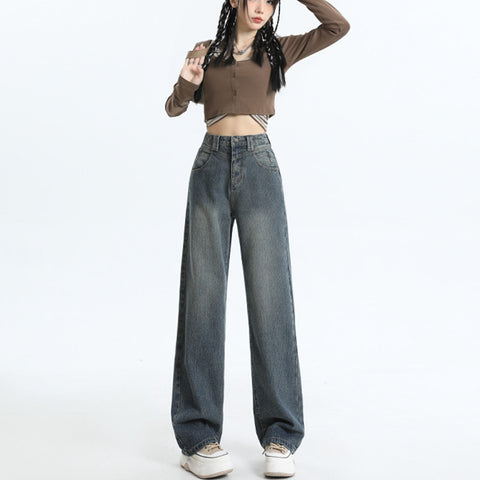 Spring and Autumn New Wide-Leg Jeans for Women High Waist Drooping Loose Slimming Sense of Design Starry Sky Pattern Straight Mopping Pants