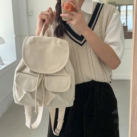 mtvrmall Harajuku canvas Drawstring Women Backpack Schoolbag Teenage Girls Backpack for female bagpack big capacity schoolbag for student