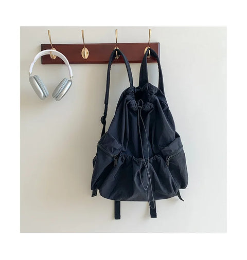 mtvrmall Fashion Ruched Drawstring Backpacks for Women Aesthetic Nylon Fabric Girl Backpack Light Weight Students Bag Travel Female Bag