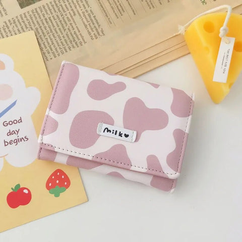 mtvrmall Women New Fashion Wallet Pu Leather Cartoon Cow Cattle Short Ladies Multi-card Slot Coin Purses Student Cute Triple Fold Wallet