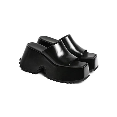 mtvrmall - Denim Thick Sole Summer Women Slippers Modern Flat With Height Increasing Leisure Casual Outside Platform Super High Heel Shoes