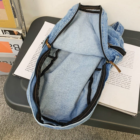 mtvrmall Fashion Ladies Soft Canvas School Backpack Trendy Denim Boy Girl Travel Student Bag Male Female College Backpack Men Women Bags