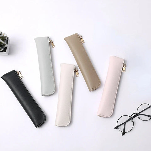 mtvrmall Simple Fountain Pen Sleeve Small PU Pen Bag Japanese Stationery Candy Color Zipper Pencil Pouch Student School Supplies