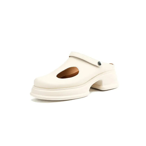New Women Sandals Split Leather Cover Toe Sandals Casual Slippers Summer Hole Shoes for Women Round Toe High Heel Platform Shoes