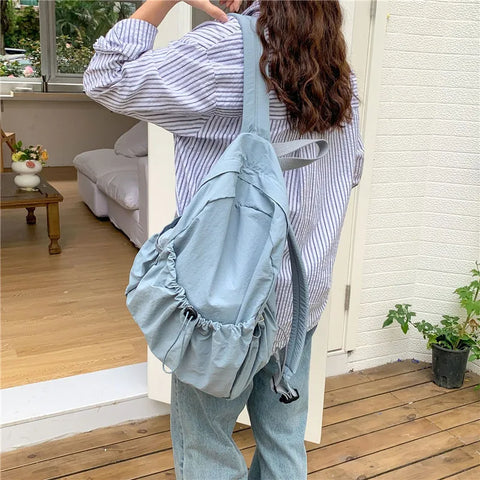 mtvrmall Kpop Drawsting Backpacks for Women Casual Soft Nylon Lady Backpack Light Students Bag Large Capacity Travel Sac Daypack bagpack