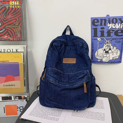 mtvrmall Fashion Ladies Soft Canvas School Backpack Trendy Denim Boy Girl Travel Student Bag Male Female College Backpack Men Women Bags
