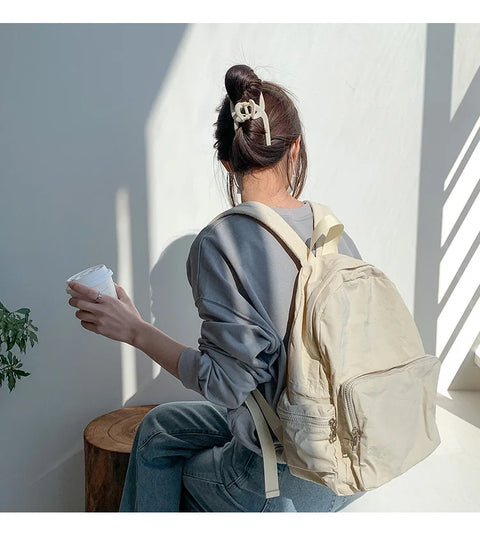 mtvrmall Leisure Trend Pink Zipper Women Backpack Fashion Nylon Fabric College Students Backpack for Women Causal Laptop Female Bag