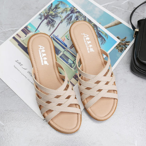 mtvrmall - Big Size Outside Wear Slippers Women  New Summer Shoes Flat Shoes Hollow Soft Wedge with Mother Skin Slippers