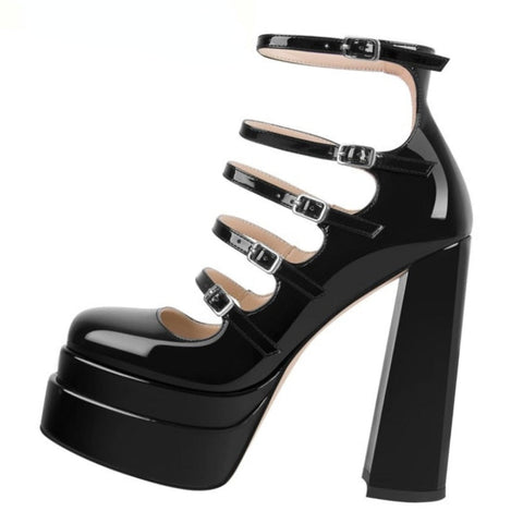 Mtvrmall - Women's New Spring and Autumn Casual High Heels Sexy Thick Sole High Heels Mary Jane Shoes Black Platform High Heels
