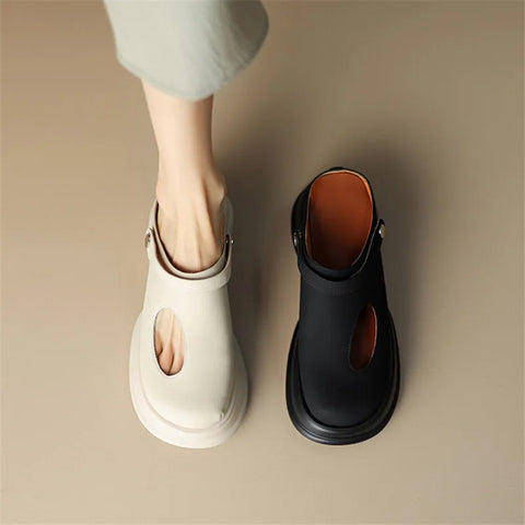 New Women Sandals Split Leather Cover Toe Sandals Casual Slippers Summer Hole Shoes for Women Round Toe High Heel Platform Shoes
