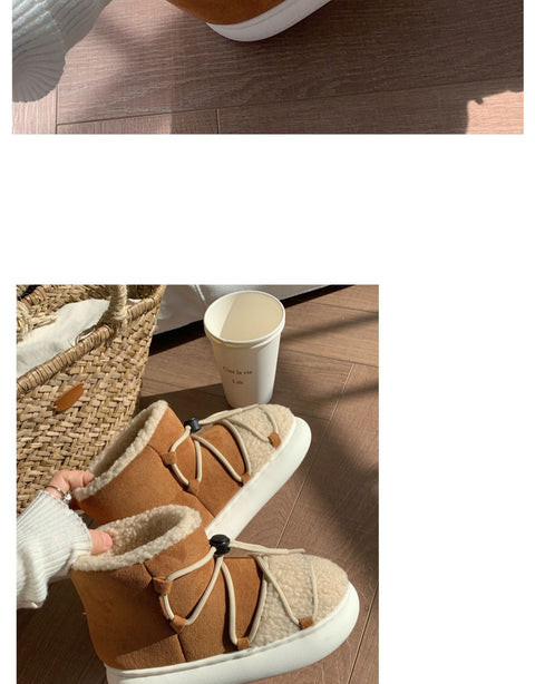 mtvrmall - New Winter Warm Snow Boots  Fur Design Women Short Boots Non-slip Light Comfortable Men Home Slippers High Top Bread Shoes