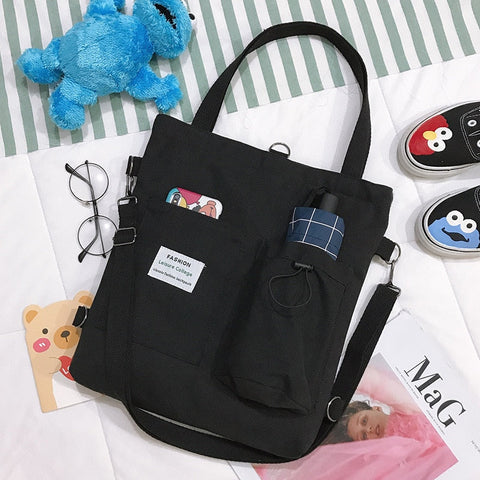mtvrmall - Simple Women Package Print Cute Bear Canvas Bag Handbags Japanese Literary Shoulder Bag Casual Shopping Tote Girl Handbag