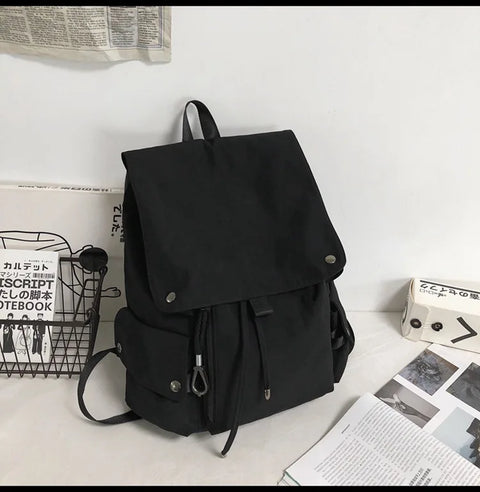 mtvrmall INS Fashion Schoolbag Women's Nylon Durable High School Student Backpack Middle School Student Versatile Flip Drawstring