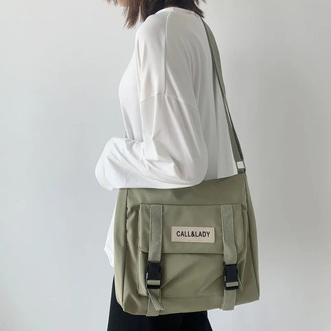 mtvrmall Fashion Classic Simple Messenger Bag Women's South Korea Chic Postman Bag Lady Student Nylon Waterproof Canvas Schoolbag
