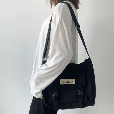mtvrmall Fashion Classic Simple Messenger Bag Women's South Korea Chic Postman Bag Lady Student Nylon Waterproof Canvas Schoolbag