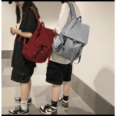 mtvrmall INS Fashion Schoolbag Women's Nylon Durable High School Student Backpack Middle School Student Versatile Flip Drawstring
