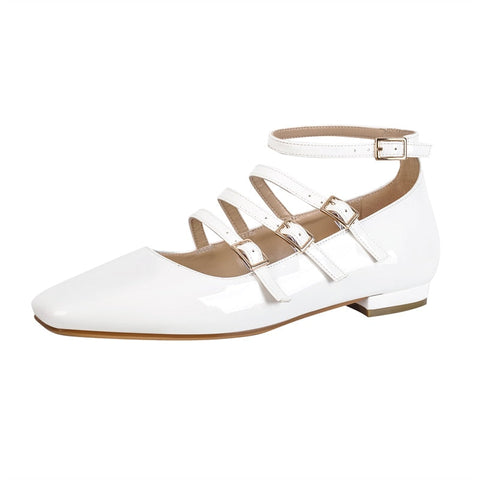 Mtvrmall - Women Flats Square Toe Patent Leather Mary Jane  Strap Retro Elegant Big Size Daily Flats Pumps